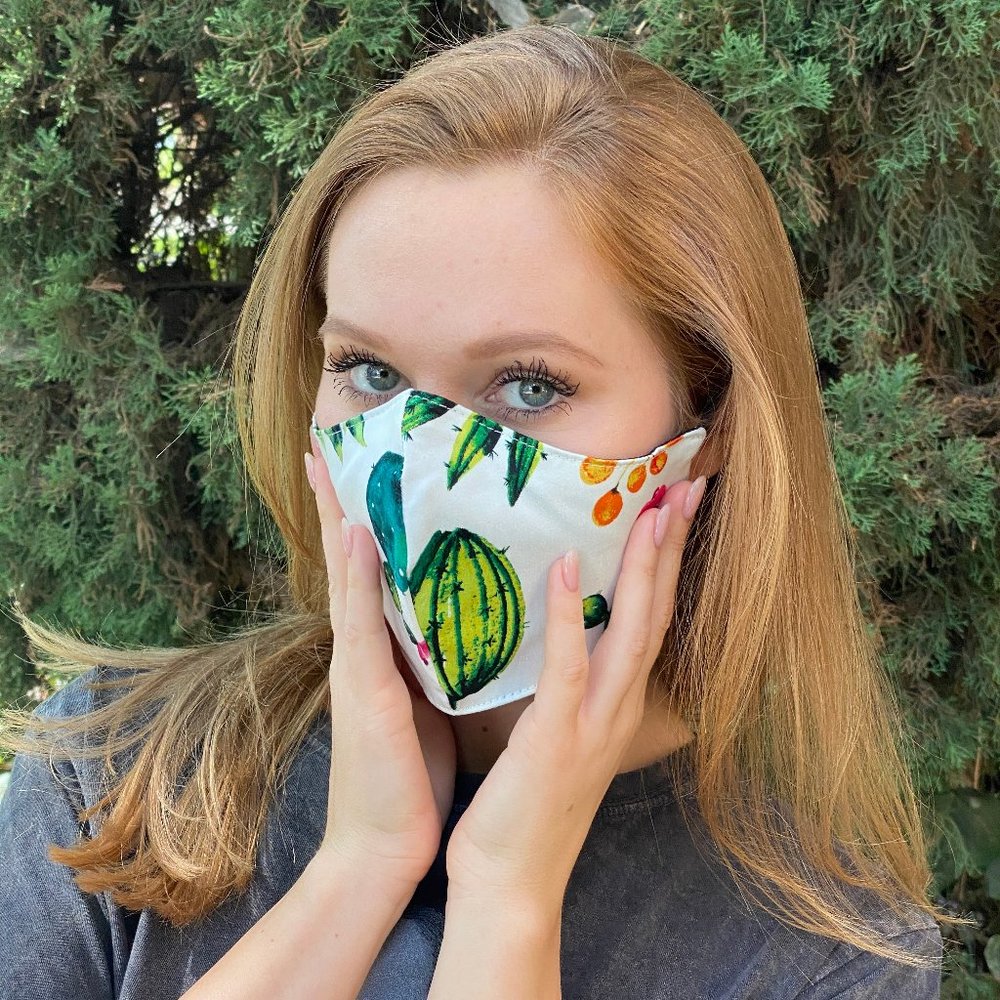 Adjustable Cotton Face Mask, Cactus Print
